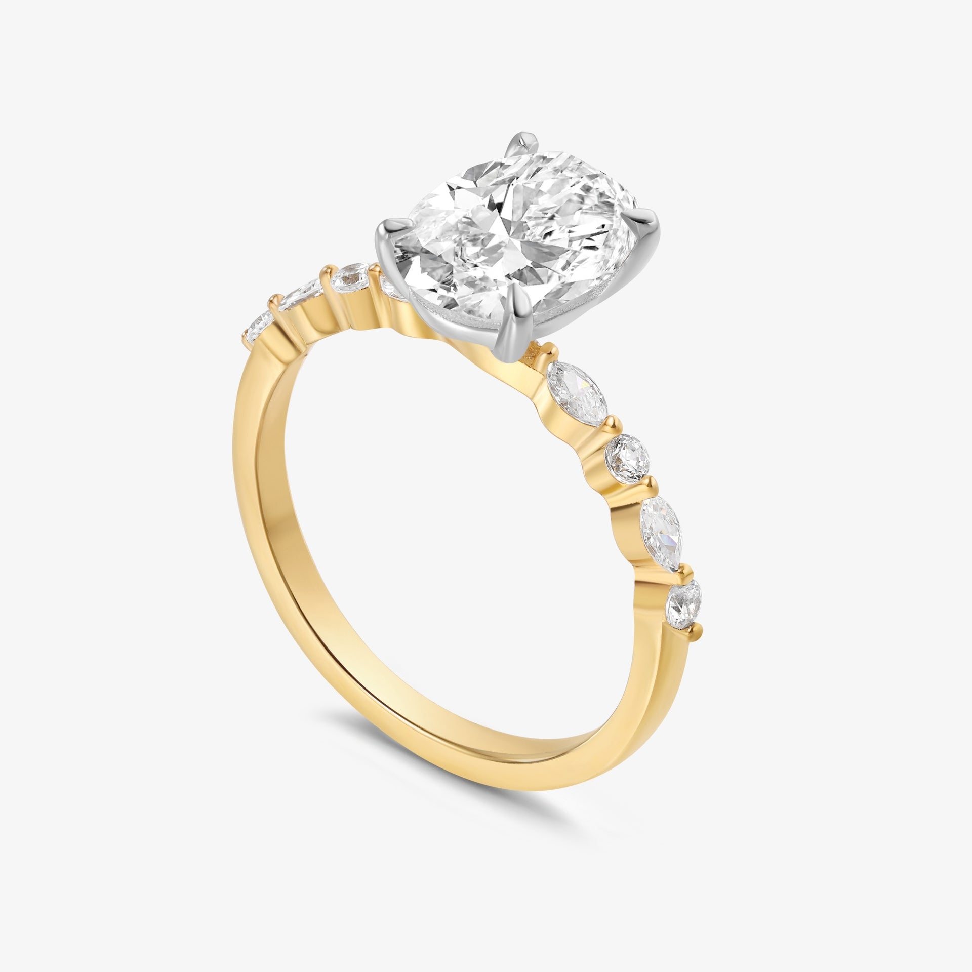Affinity Oval-cut Diamond with Marquise and Round Diamond Band in 18k Gold