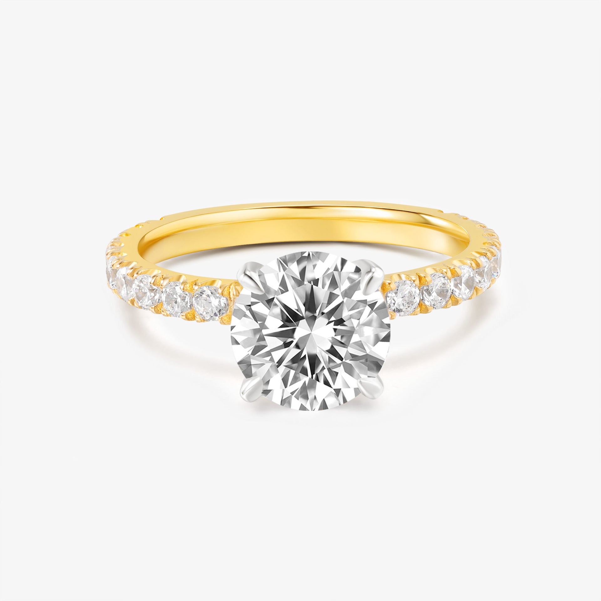 Beloved Round Brilliant Diamond with Pavé Diamond Band and Hidden Halo in 18k Gold