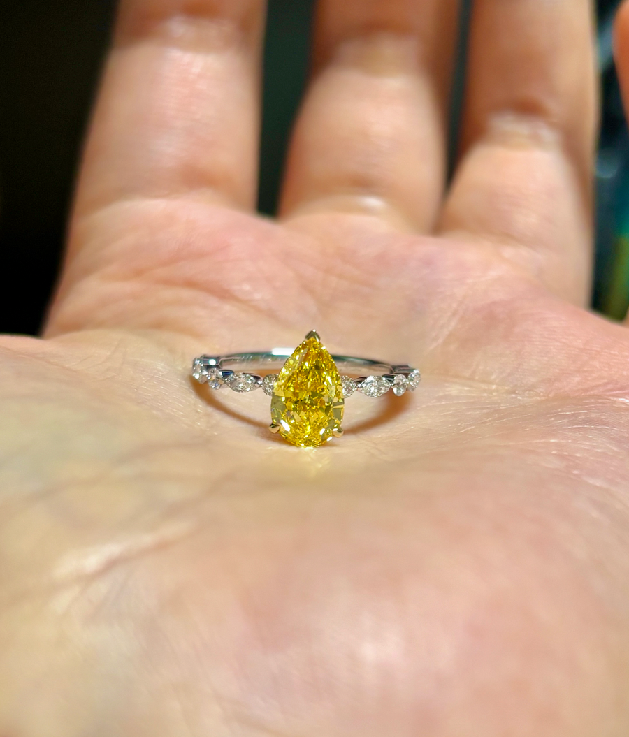 Pear Yellow Diamond Ring