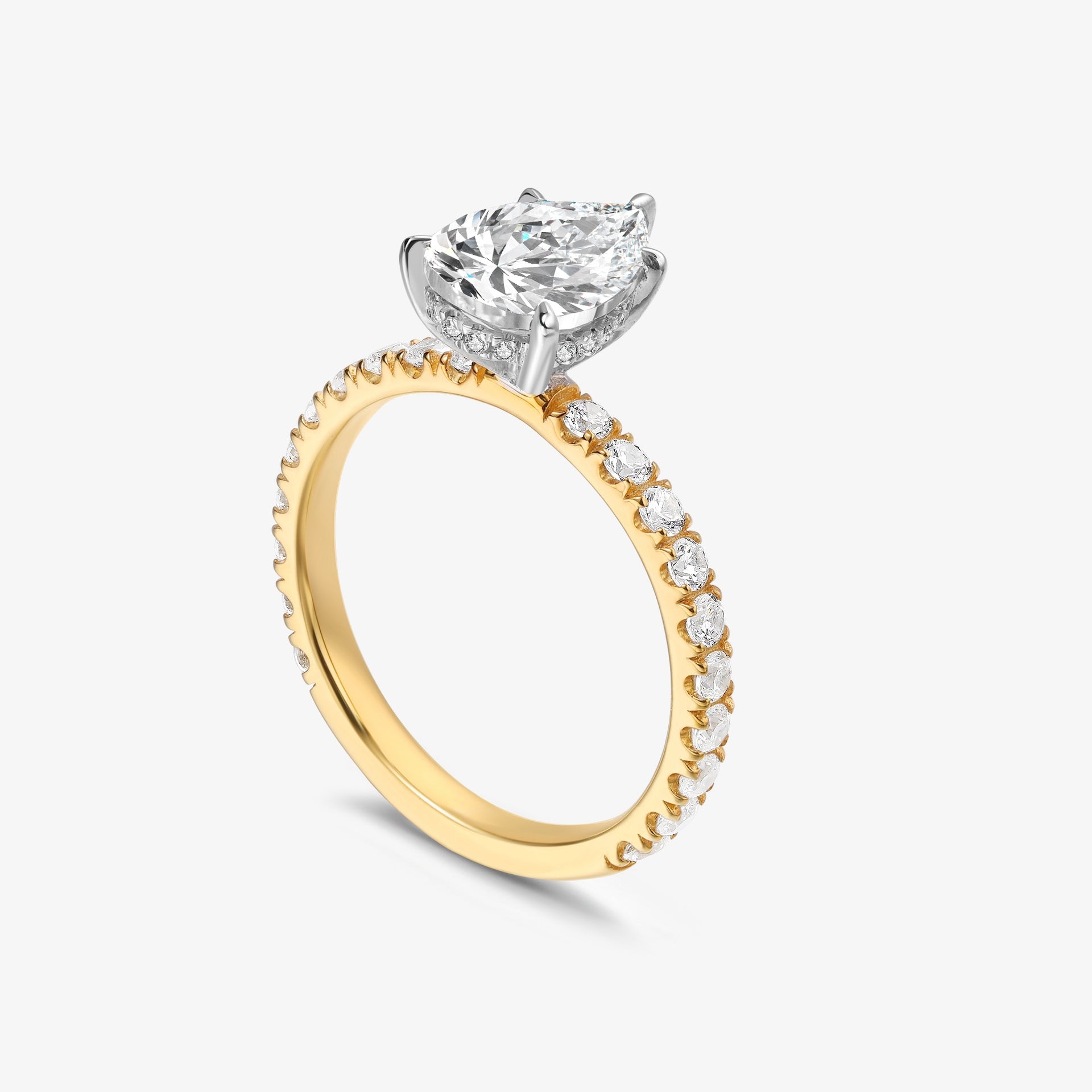 Beloved Pear-cut Diamond with Pavé Diamond Band and Hidden Halo in 18k Gold