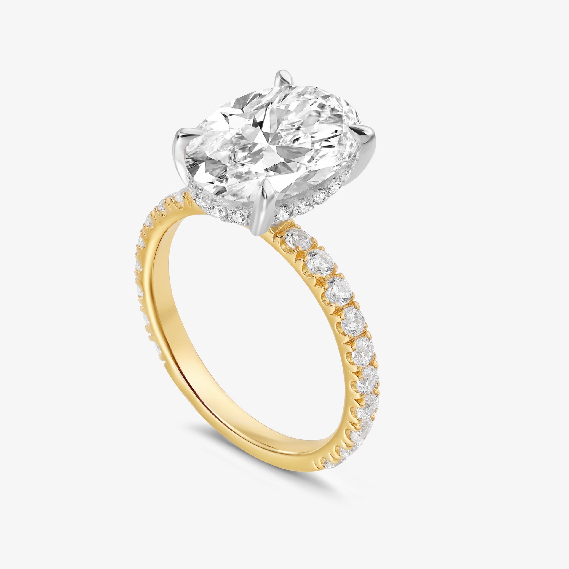 Beloved Oval-cut Diamond with Pavé Diamond Band and Hidden Halo in 18k Gold