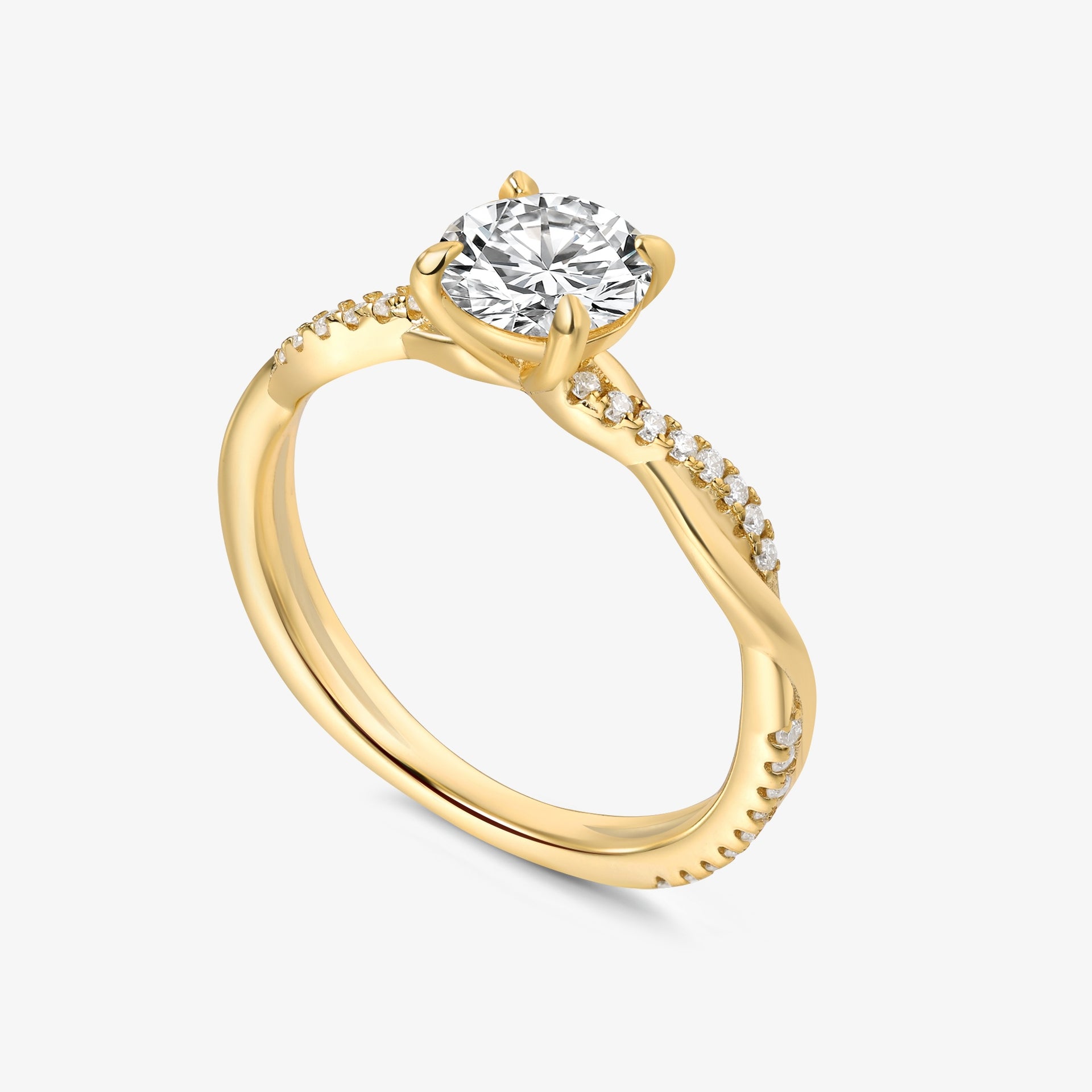 Evermore Round Brilliant Diamond with Twist Diamond Band and Hidden Halo in 18k Gold