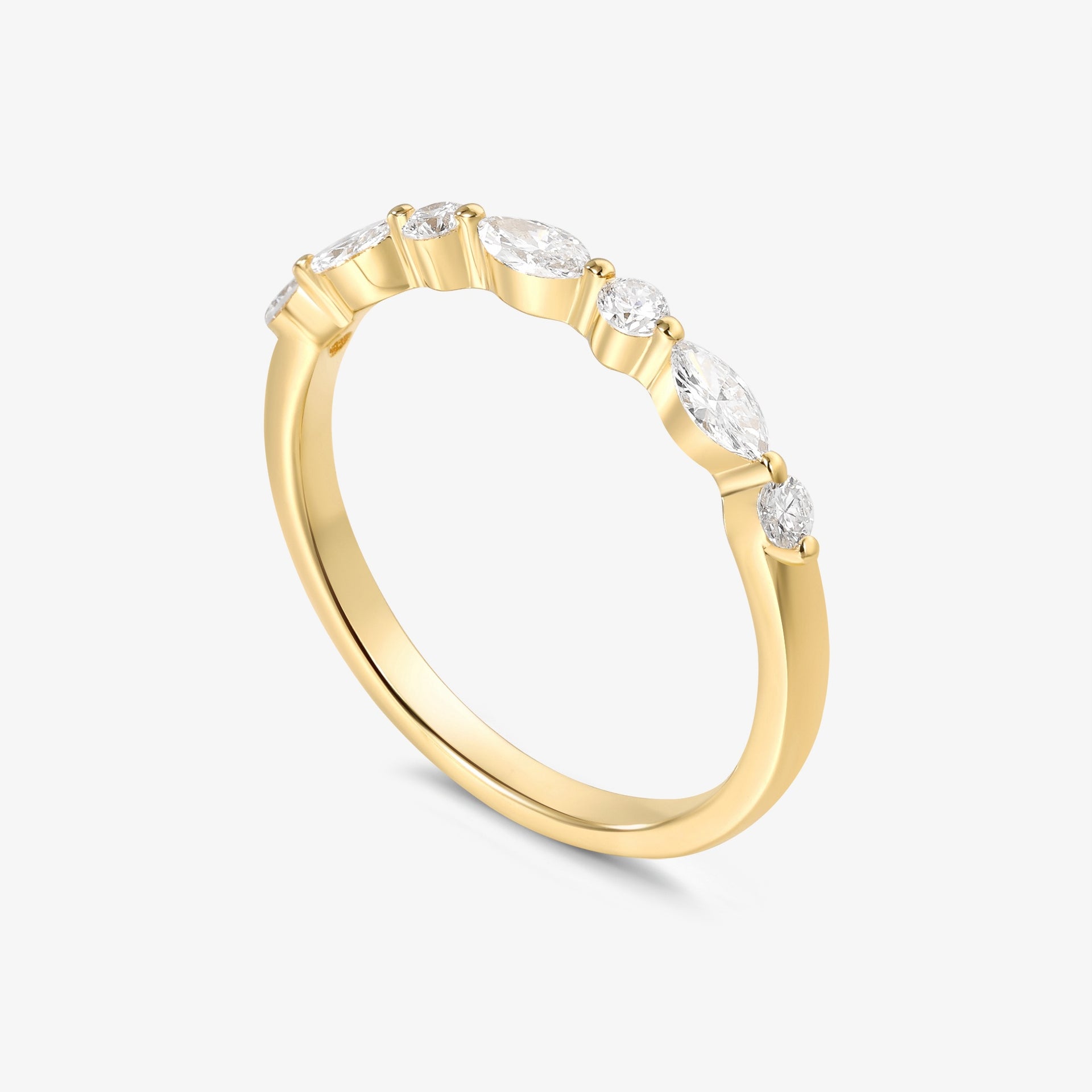 Laura | Eternity Band in 18k Gold with a Half Circle of Marquise and Round Lab Diamonds (2mm)