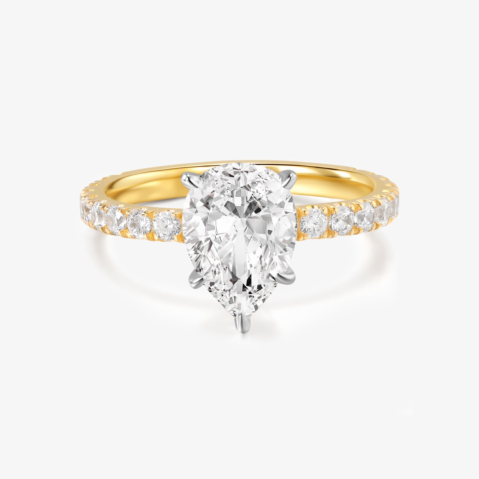 Beloved Pear-cut Diamond with Pavé Diamond Band and Hidden Halo in 18k Gold