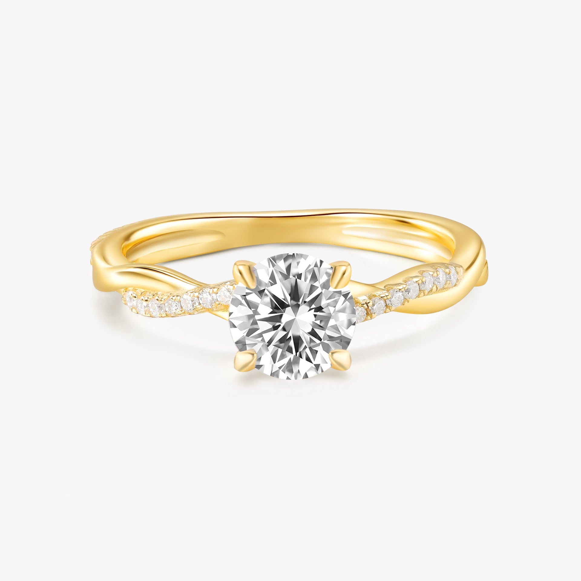 Evermore Round Brilliant Diamond with Twist Diamond Band and Hidden Halo in 18k Gold