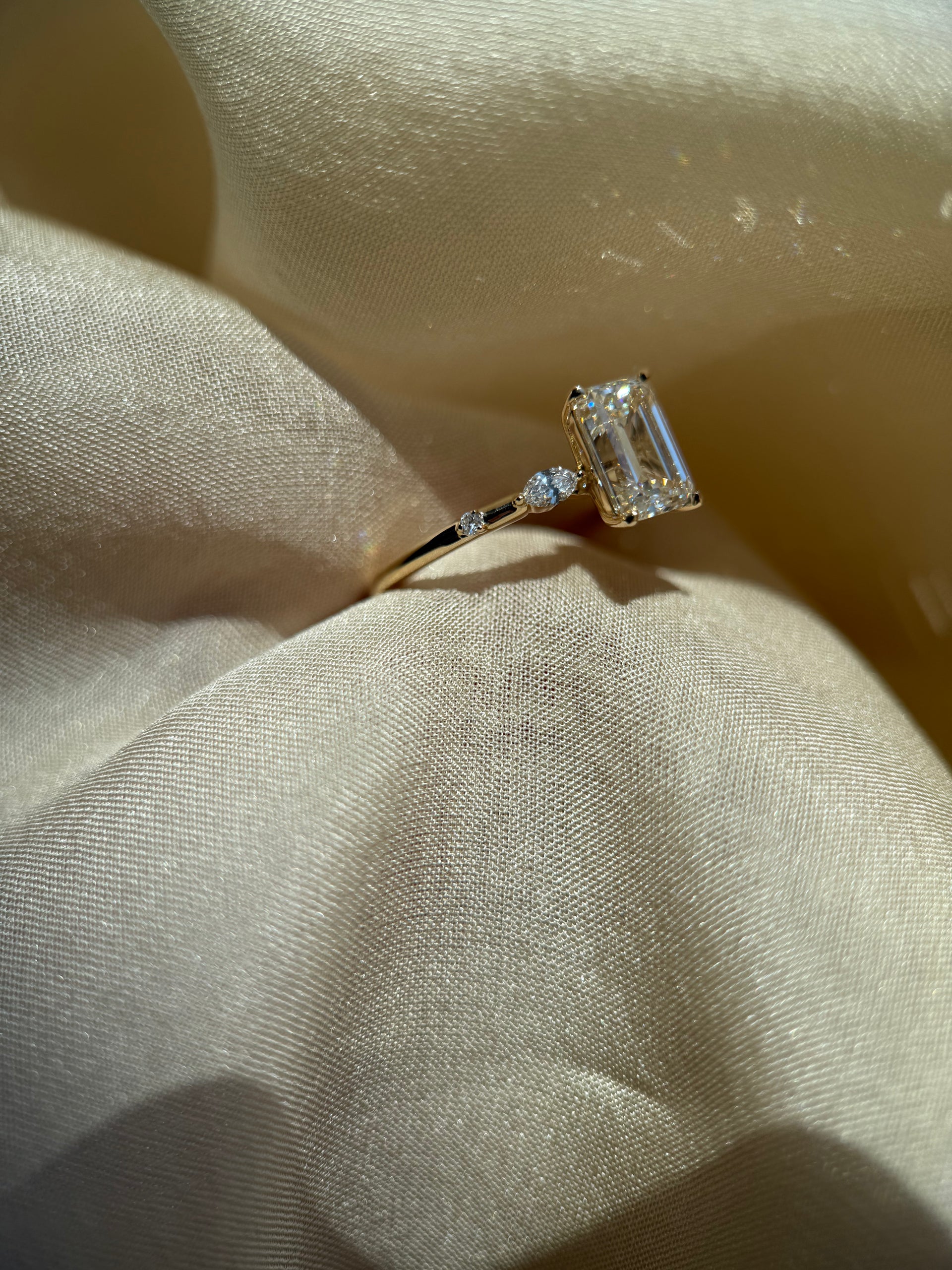 Calla Lily Emerald Cut Diamond Ring