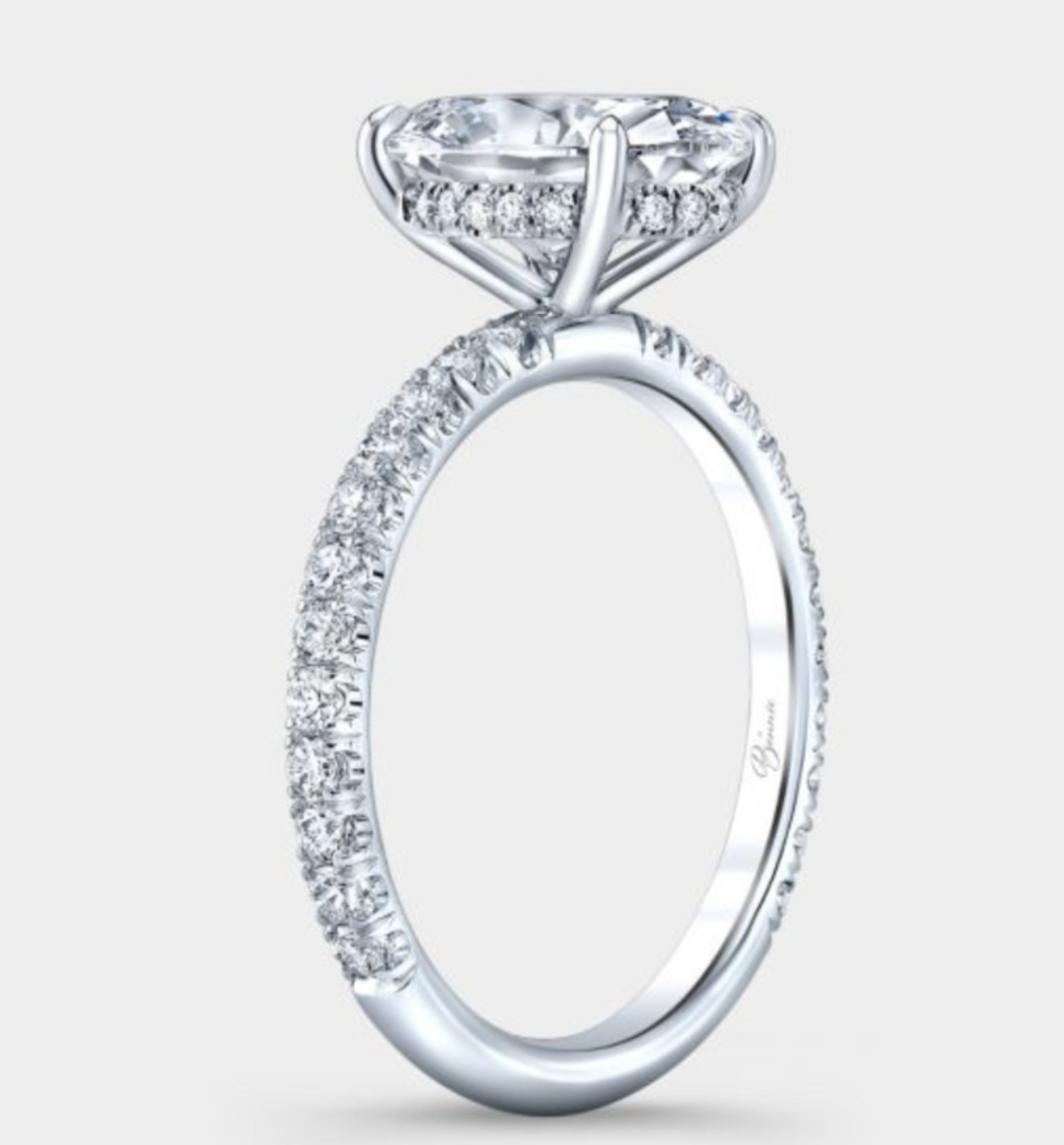 Abby Oval-cut Diamond with Pavé Diamond Band and Hidden Halo in 18k Gold